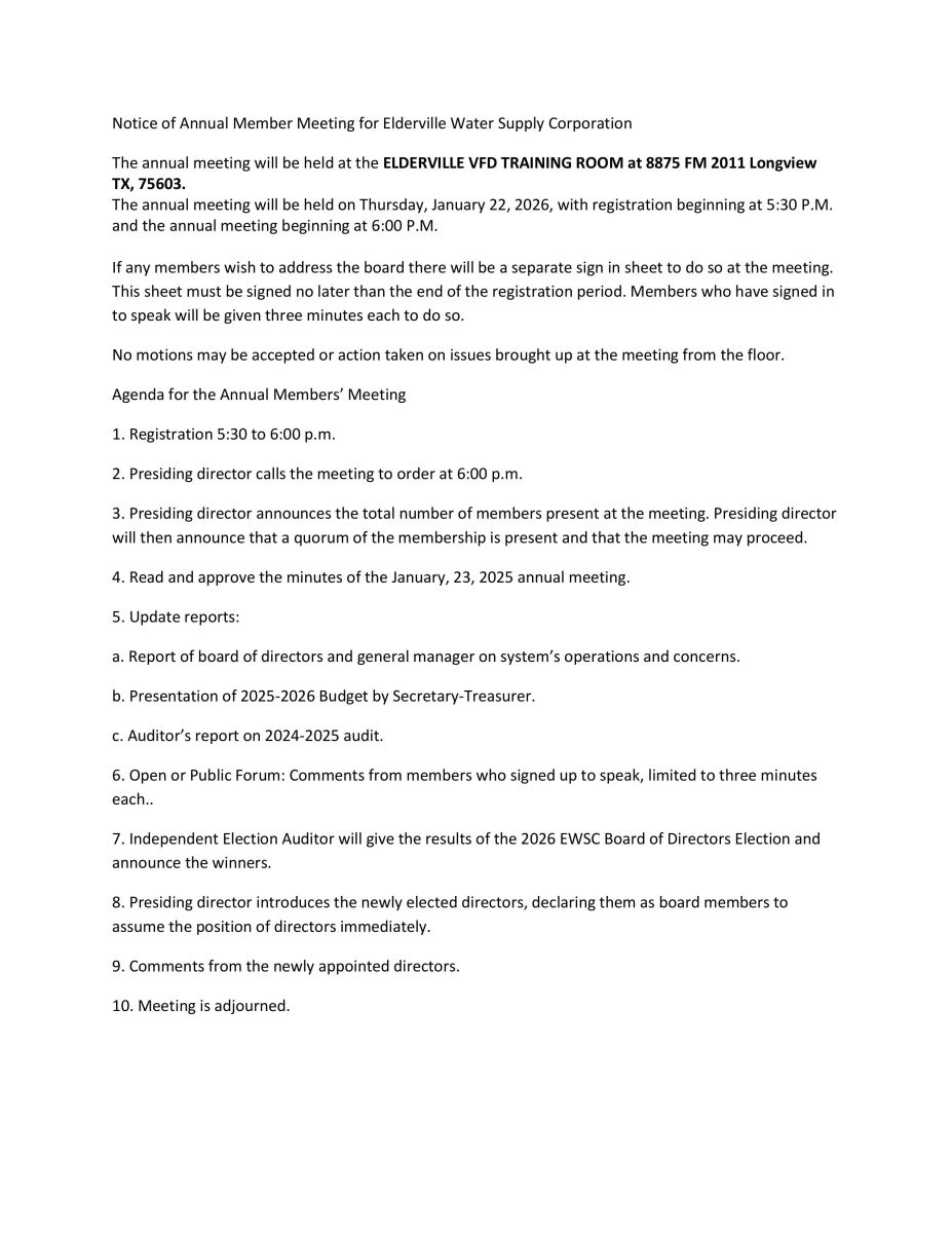 Annual Meeting Agenda 2026