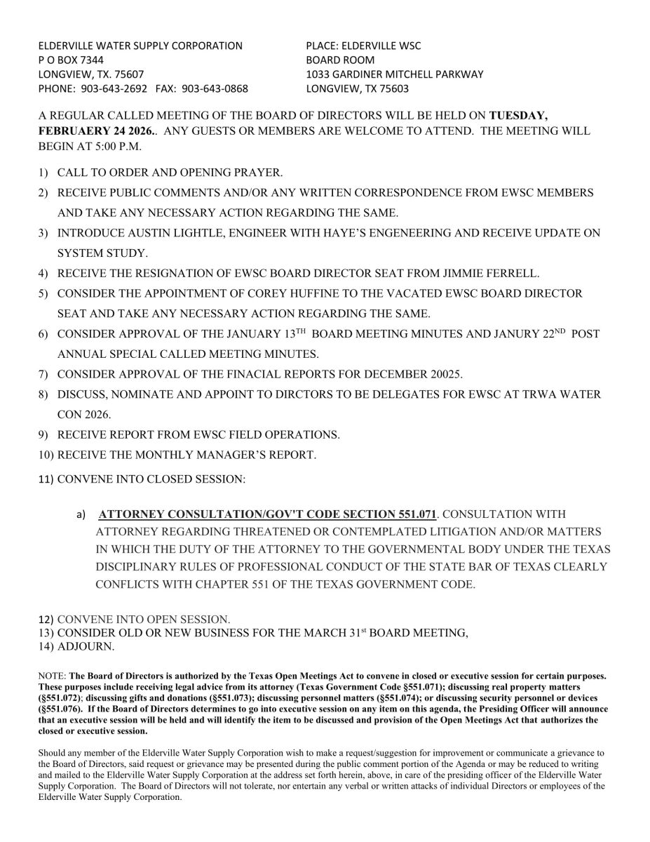 February 24,2026 Agenda