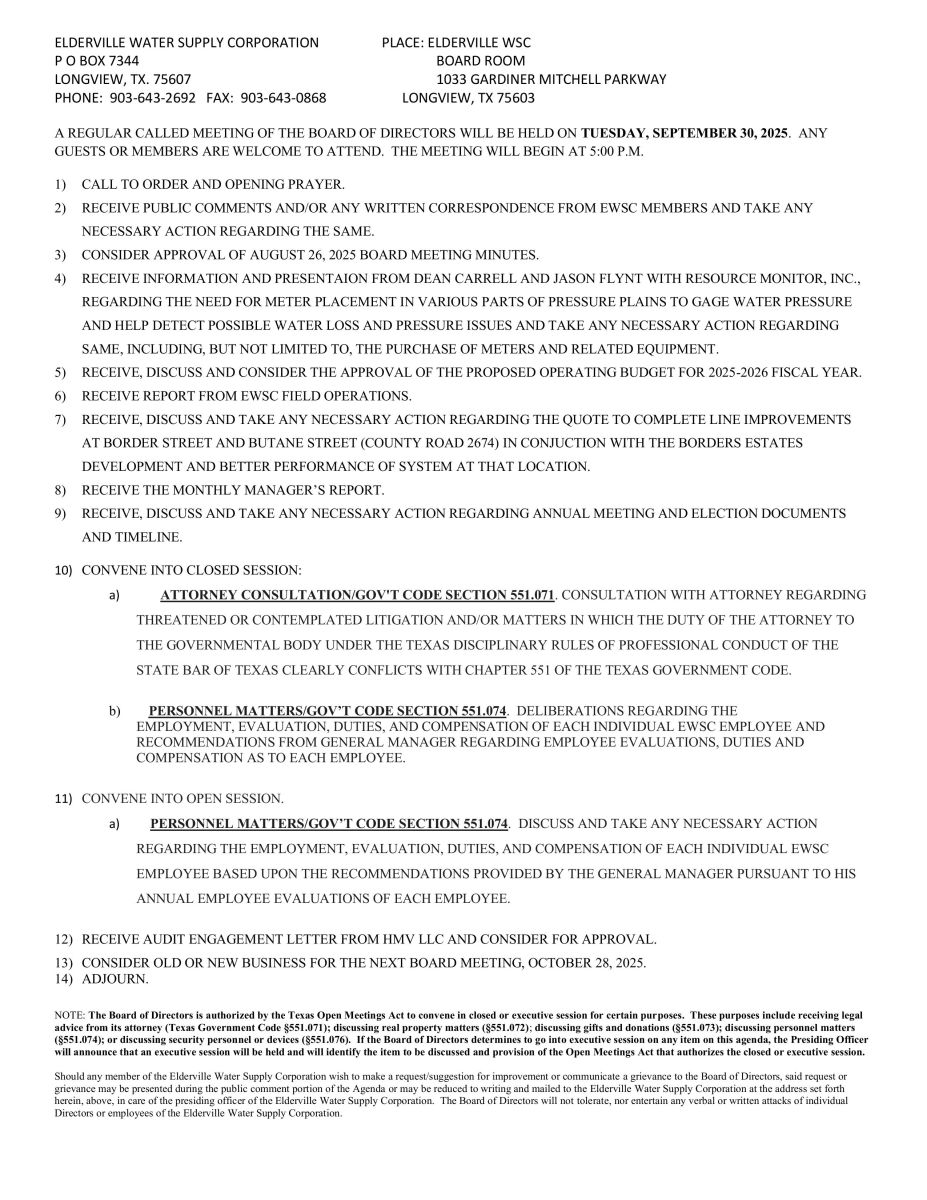 September 2025 Agenda
