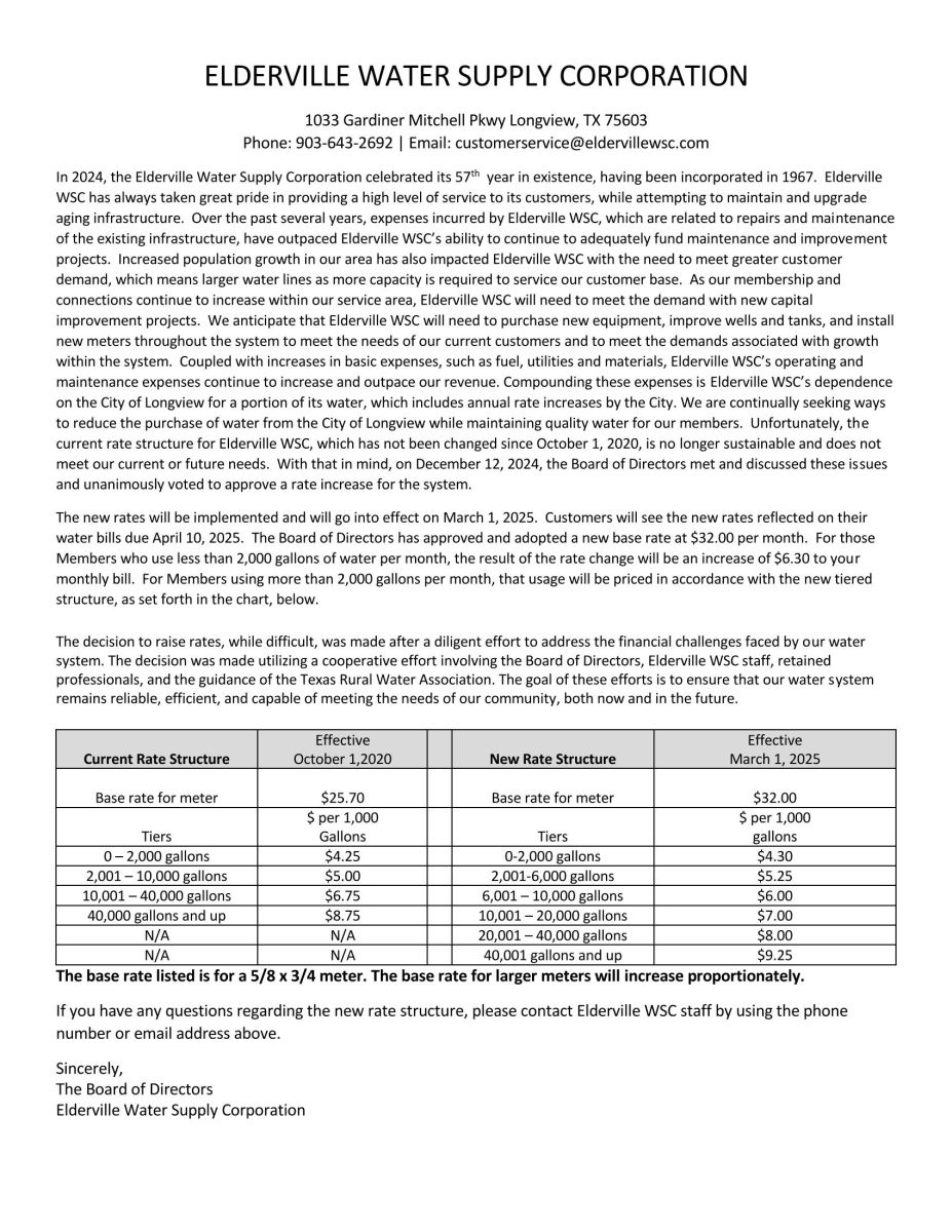 2025 Rater Increase Notice